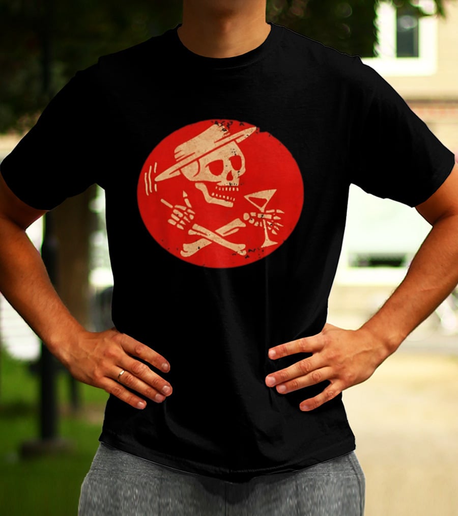 Social Distortion Skeleton Skull With Hat And Martini T-Shirt