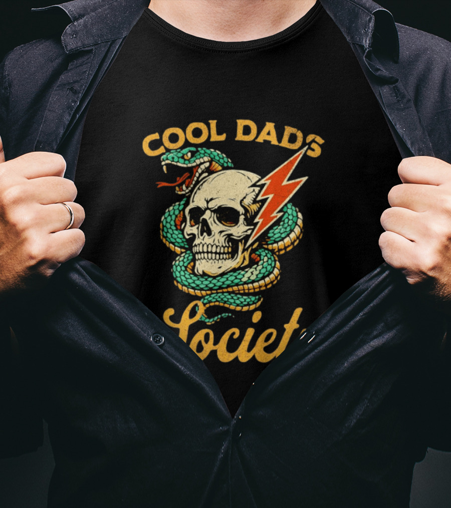 Cool Dads Society Skull Snake Lightning Bolt T-Shirt