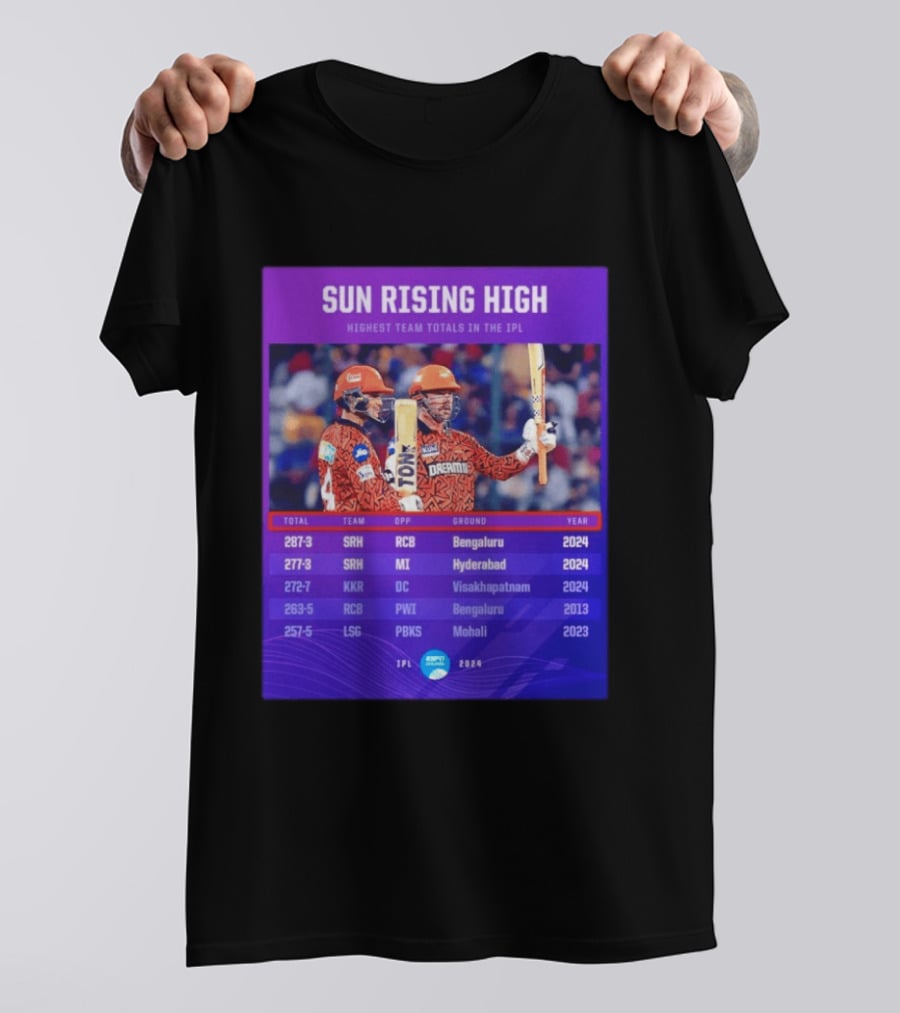 Sun Rising High SRH Highest Team Totals IPL 2024 Bengaluru Hyderabad Visakhapatnam Mohali T-Shirt