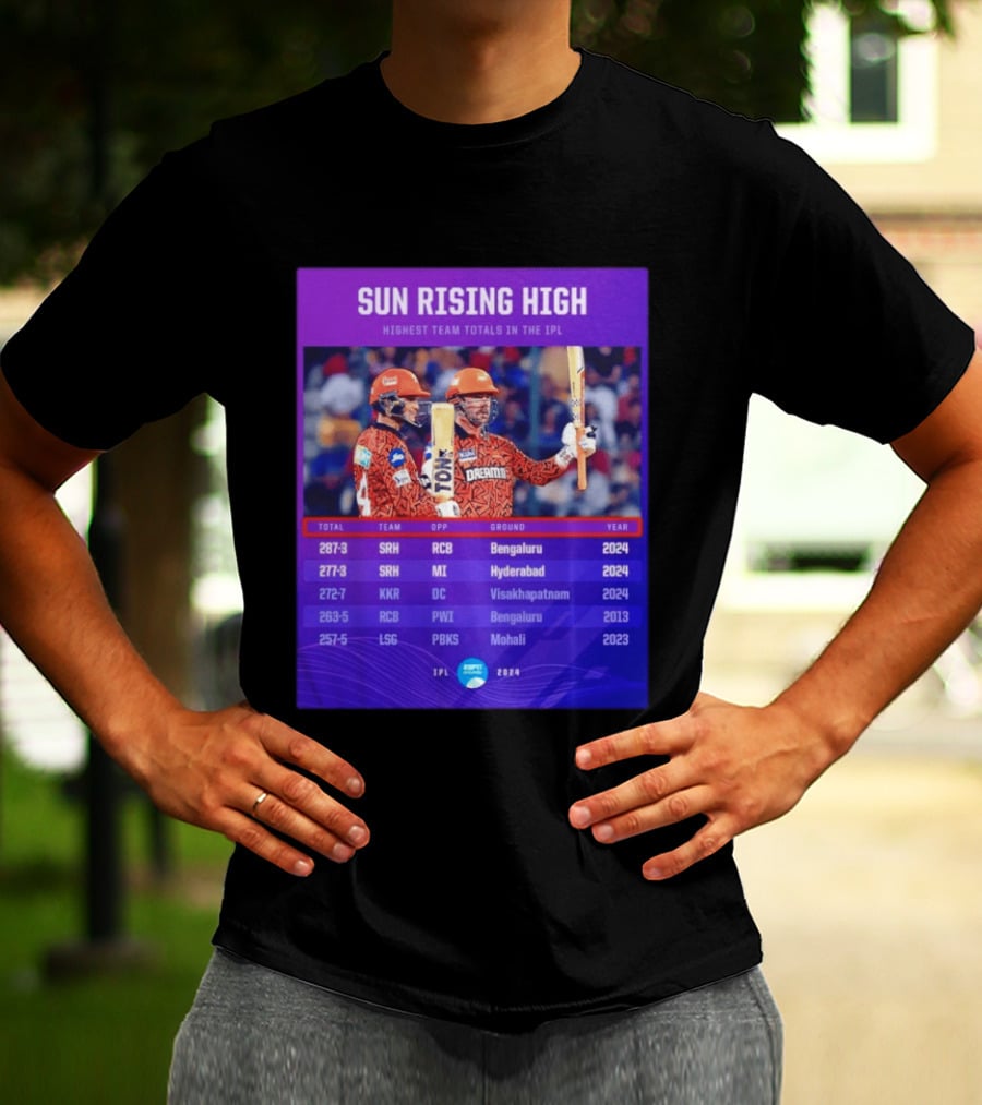 Sun Rising High SRH Highest Team Totals IPL 2024 Bengaluru Hyderabad Visakhapatnam Mohali T-Shirt