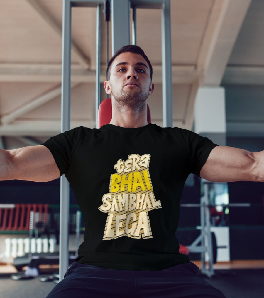 Tera Bhai Sambhal Lega Bold Yellow White T-Shirt