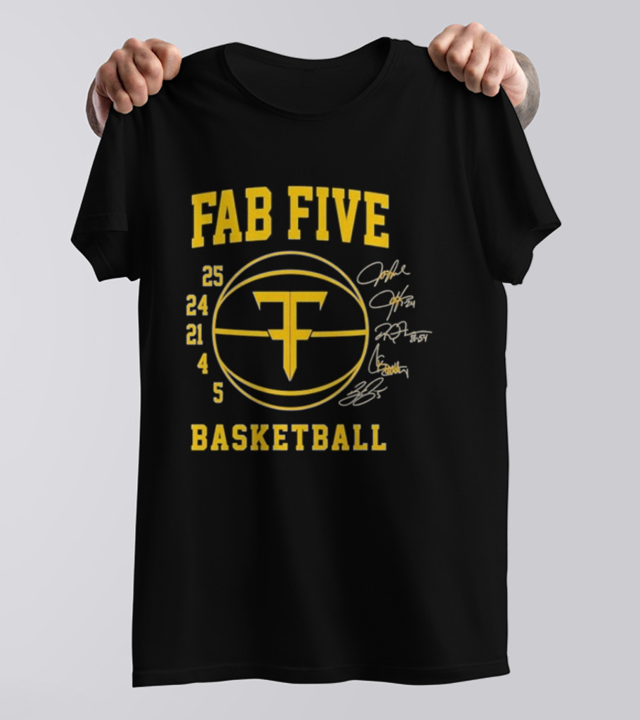 FAB FIVE 25 24 21 4 5 Basketball Signatures T-Shirt