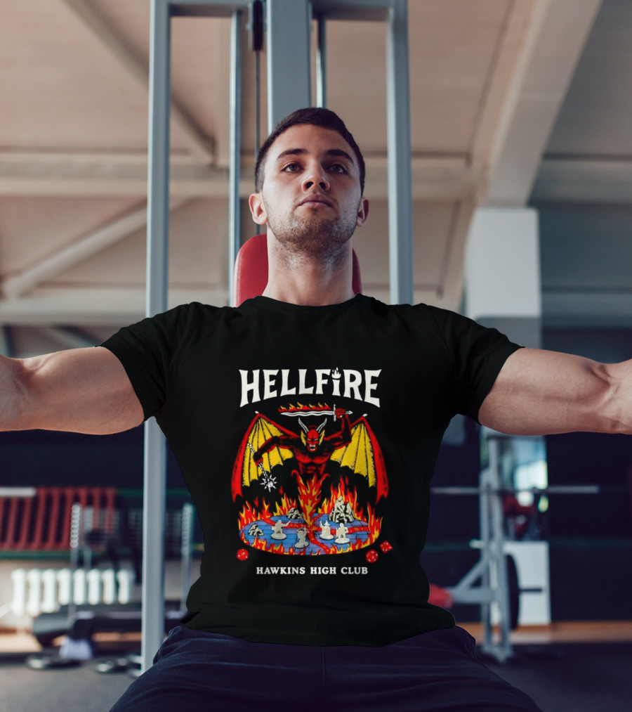 Hellfire Hawkins High Club Demon With Flames And Dice T-Shirt