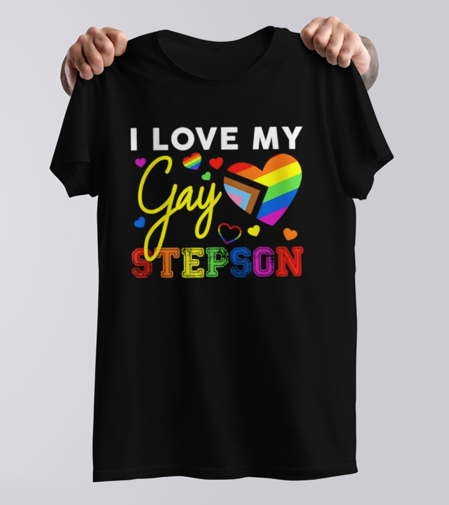I Love My Gay Stepson LGBT Pride Rainbow Heart T-Shirt