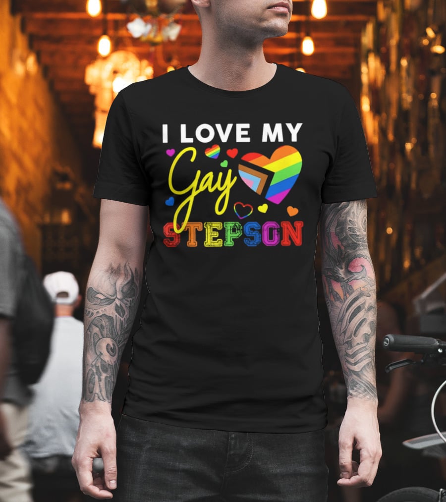 I Love My Gay Stepson LGBT Pride Rainbow Heart T-Shirt