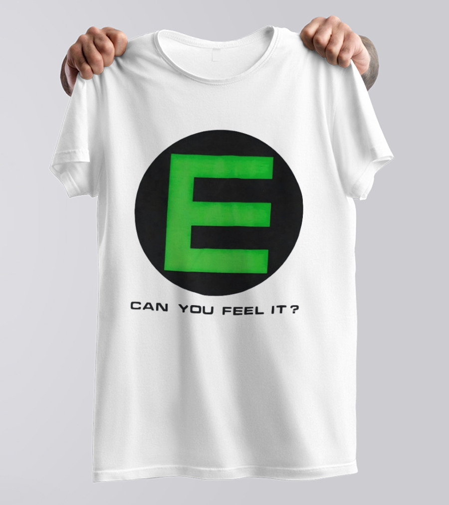 E Can You Feel It Green Block Letter T-Shirt