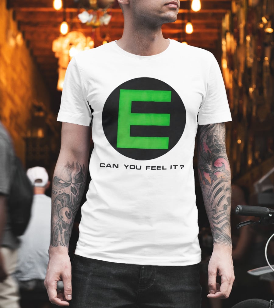 E Can You Feel It Green Block Letter T-Shirt
