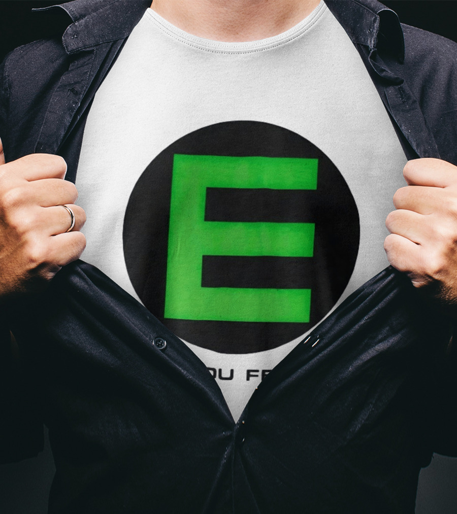 E Can You Feel It Green Block Letter T-Shirt