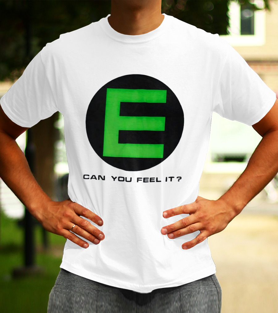 E Can You Feel It Green Block Letter T-Shirt