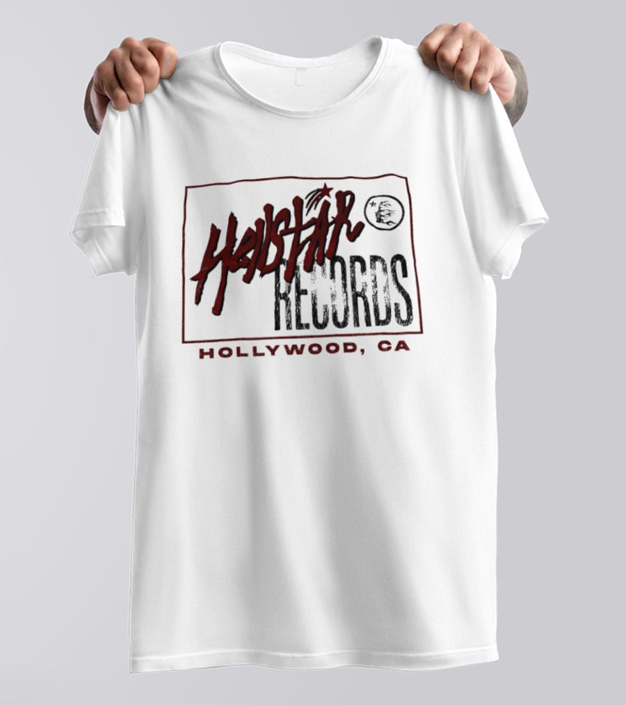 Hellstar Records Hollywood CA Music Icon With Red Star And Globe T-Shirt