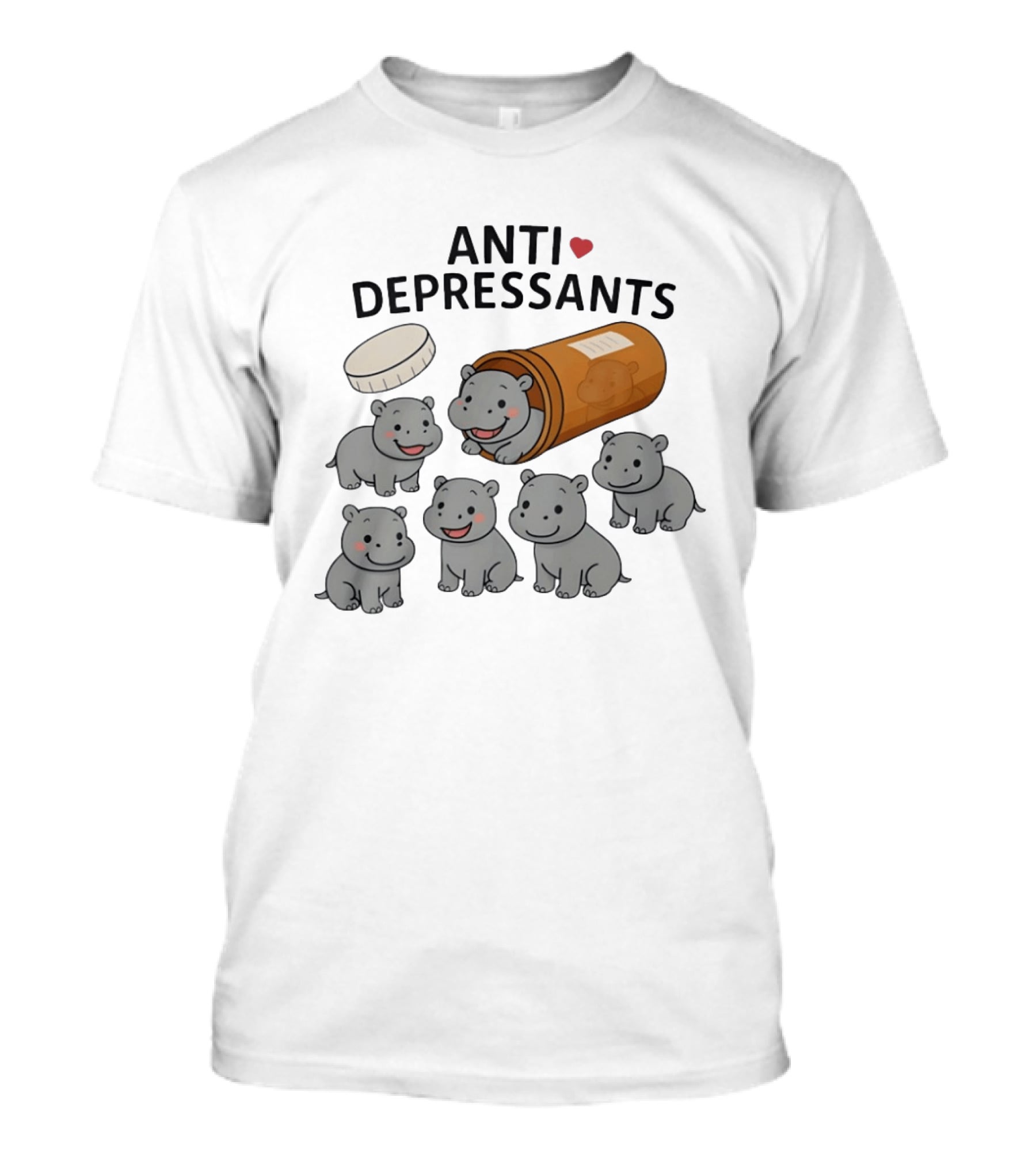 Hippos Anti Depressants Cute Cartoon Prescription Bottle T-Shirt