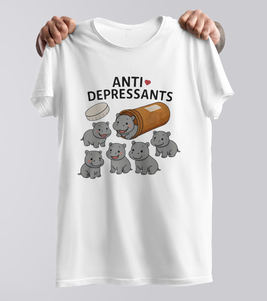 Hippos Anti Depressants Cute Cartoon Prescription Bottle T-Shirt