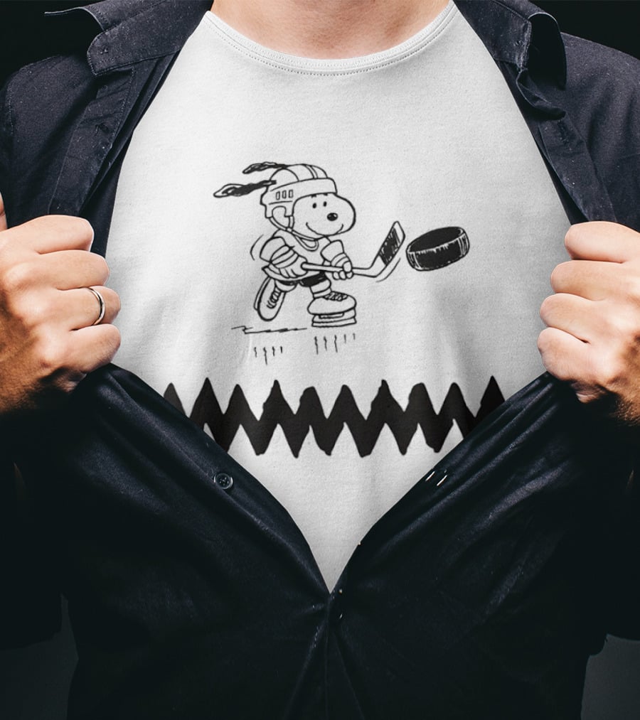 Snoopy Peanuts Ice Hockey Player Skating With Puck T-Shirt