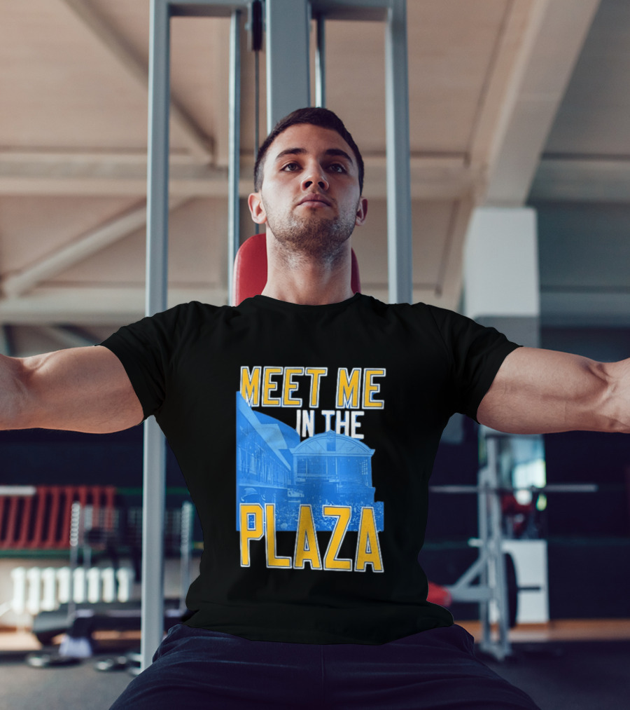 Meet Me In The Plaza Urban Architecture Blue And Yellow T-Shirt