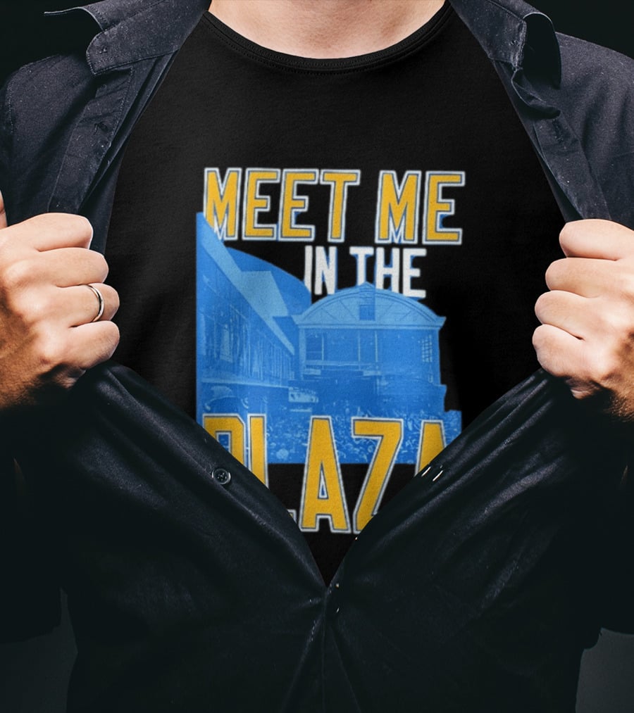 Meet Me In The Plaza Urban Architecture Blue And Yellow T-Shirt