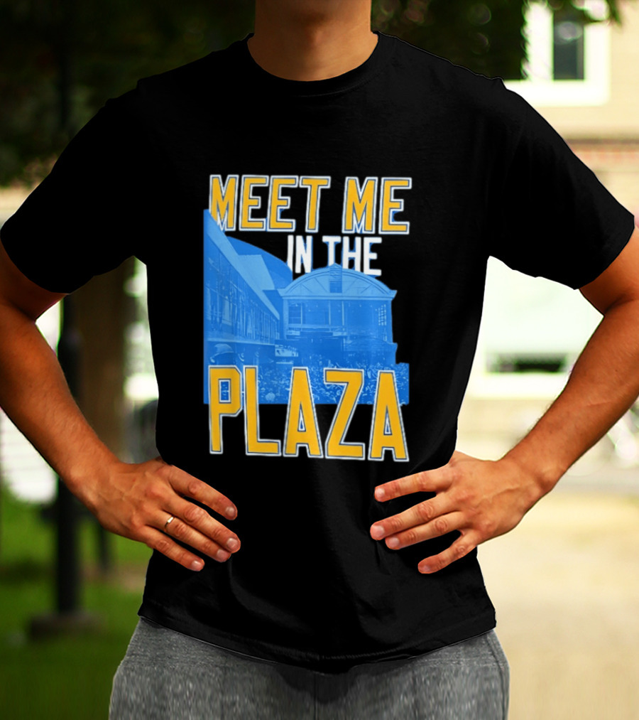Meet Me In The Plaza Urban Architecture Blue And Yellow T-Shirt