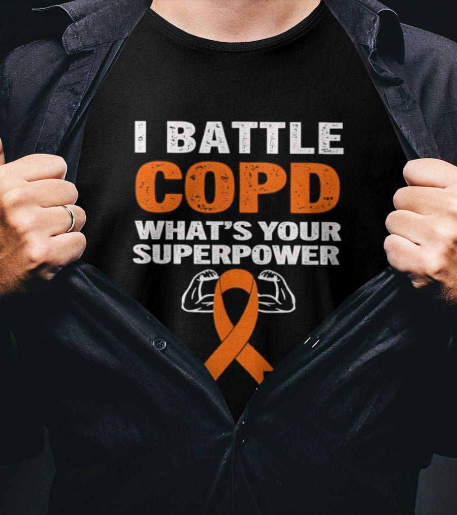 I Battle COPD What's Your Superpower Orange Ribbon Muscle Arms T-Shirt