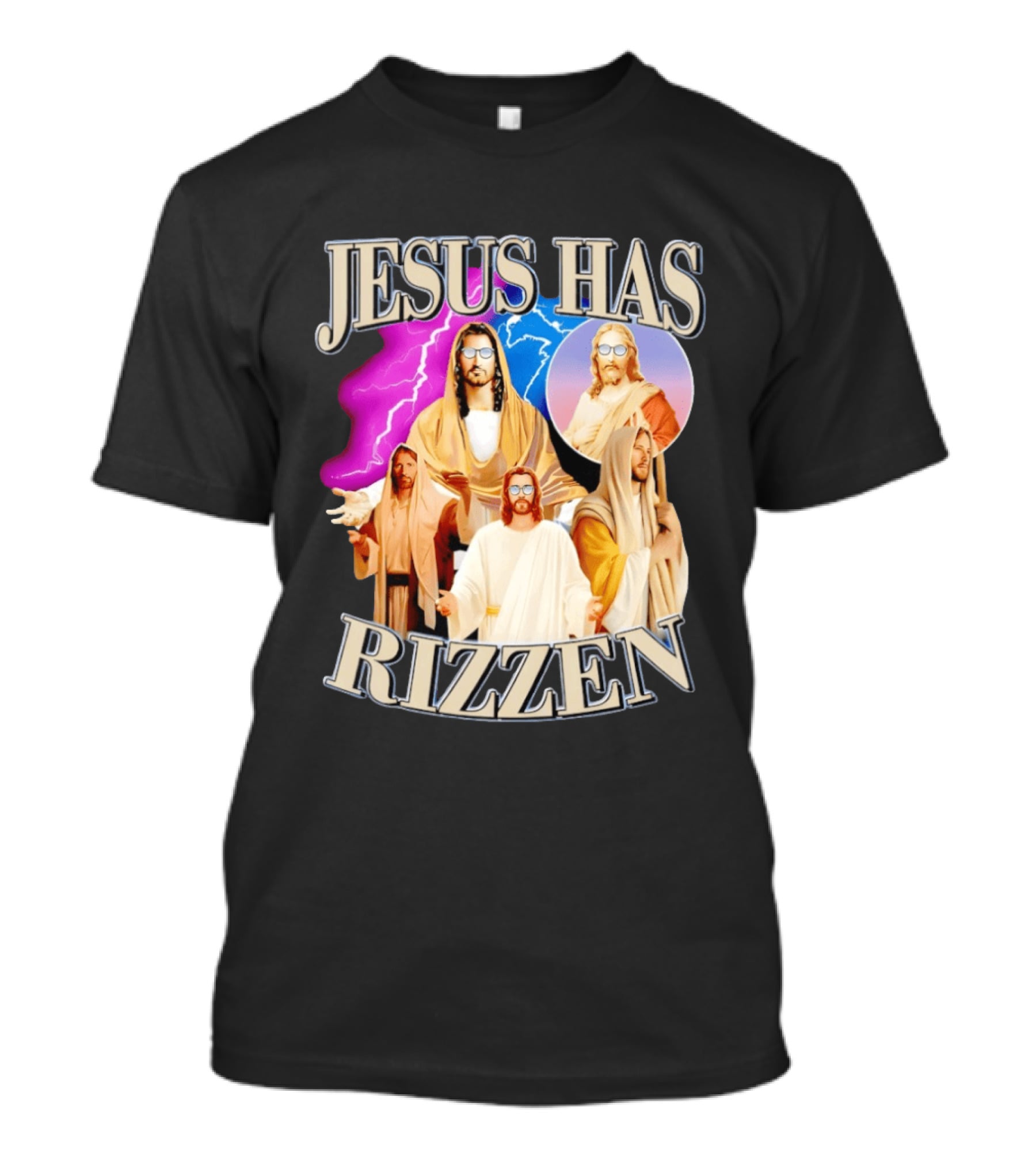 Jesus Has Rizz'en Meme Humor Lightning Vibes Sunglasses T-Shirt