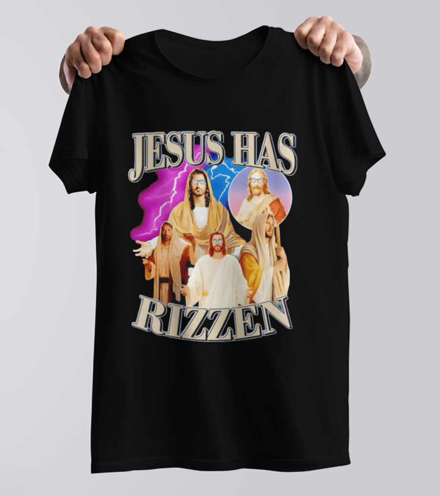 Jesus Has Rizz'en Meme Humor Lightning Vibes Sunglasses T-Shirt