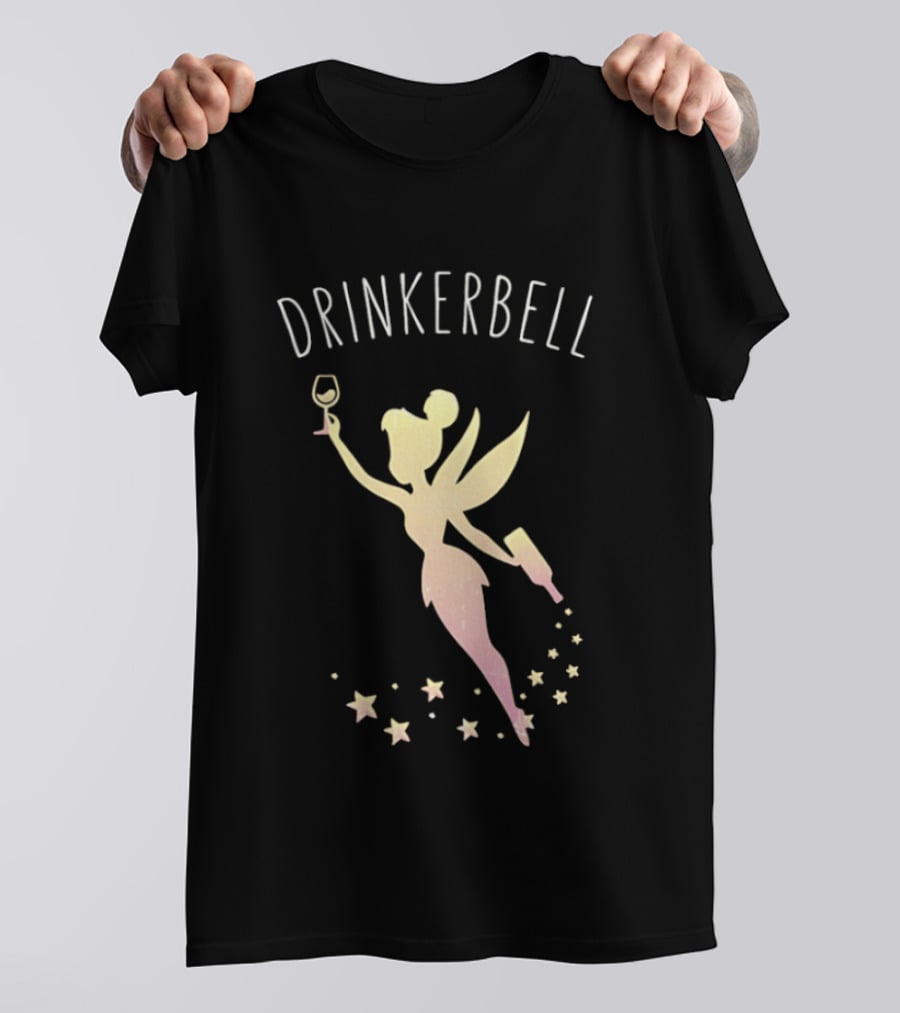 DRINKERBELL Fairy Holding Wine Glass And Bottle With Star Magic T-Shirt
