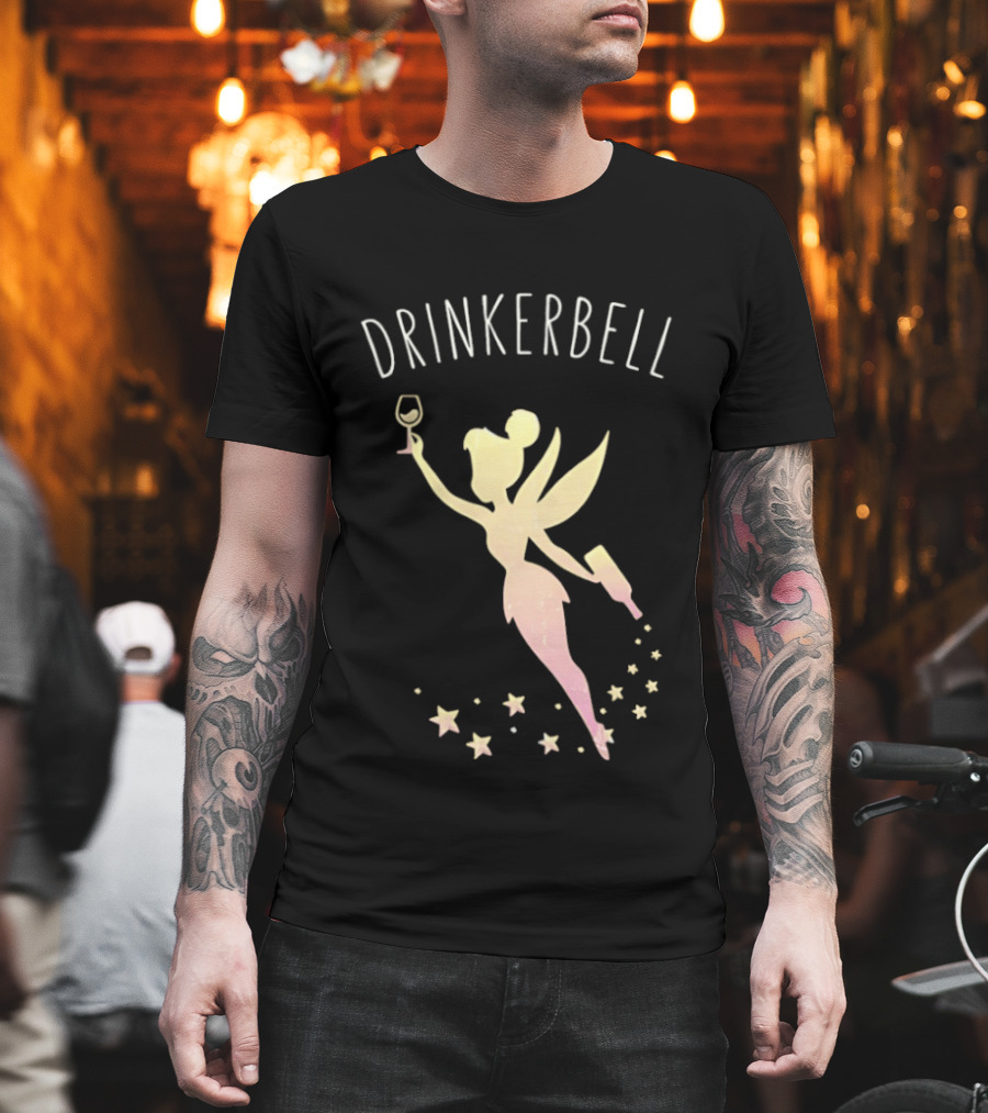 DRINKERBELL Fairy Holding Wine Glass And Bottle With Star Magic T-Shirt