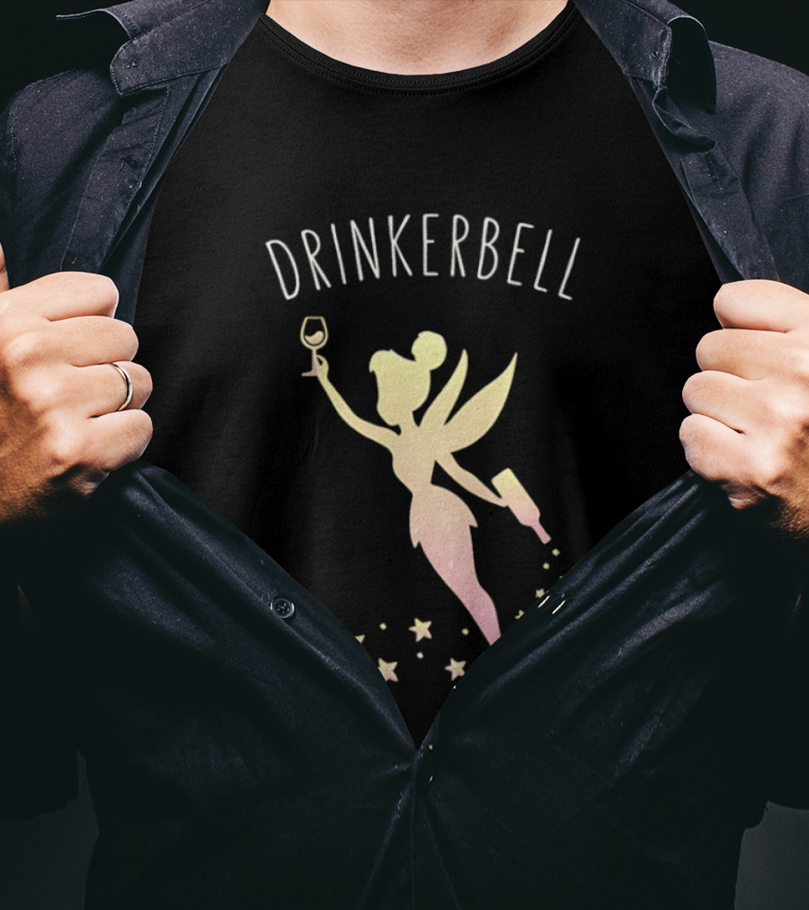 DRINKERBELL Fairy Holding Wine Glass And Bottle With Star Magic T-Shirt