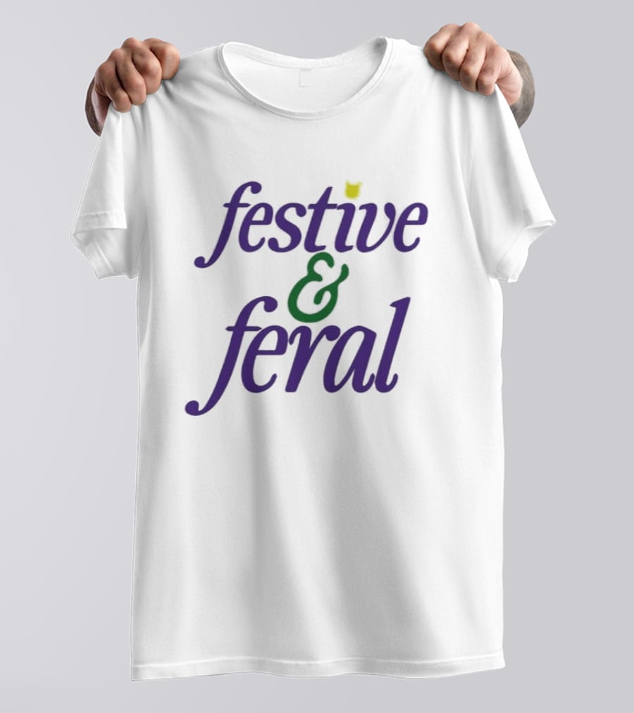 Festive And Feral Cat Lover Holiday Humor T-Shirt