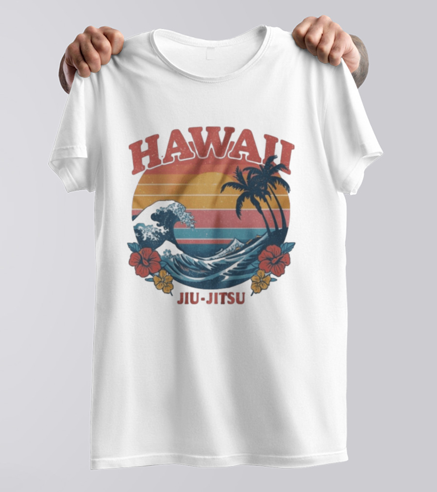 Hawaii Jiu Jitsu Vintage Surf And Palm Trees T-Shirt