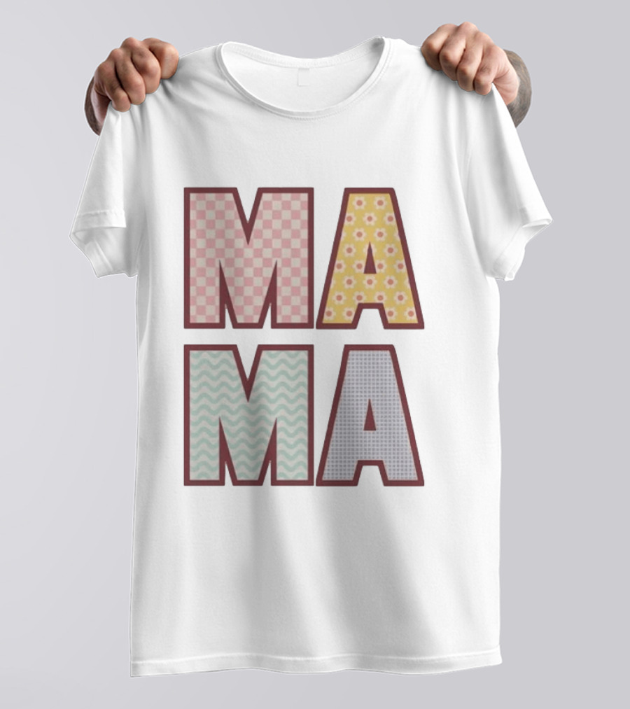 Mama Checkered Floral Wavy Patterns Mother's Day T-Shirt