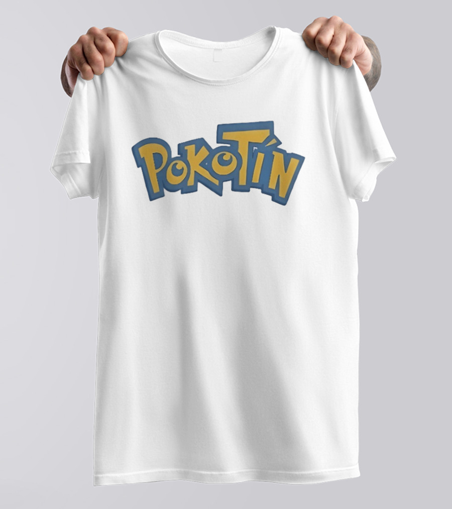 Pokotin Font Style Text In Yellow And Blue T-Shirt