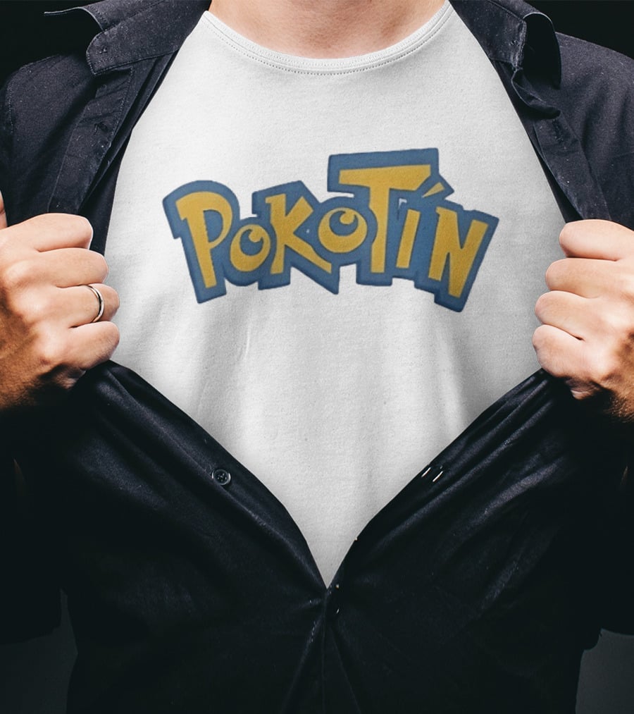 Pokotin Font Style Text In Yellow And Blue T-Shirt
