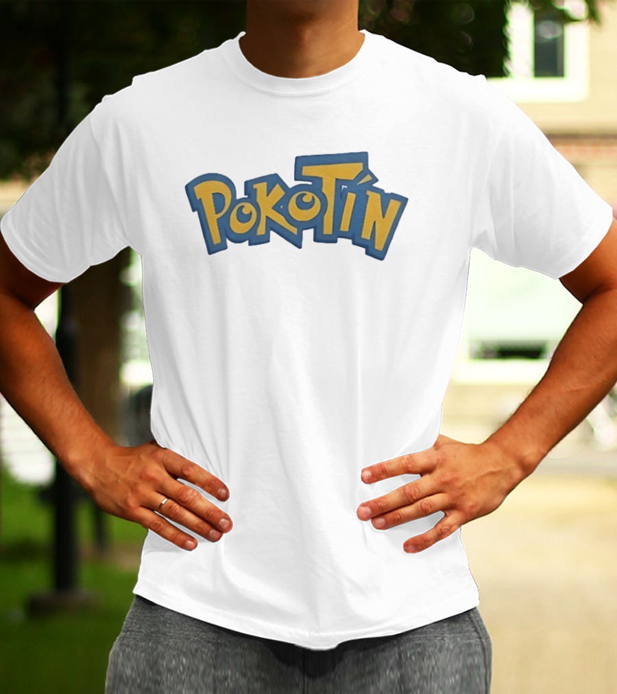Pokotin Font Style Text In Yellow And Blue T-Shirt