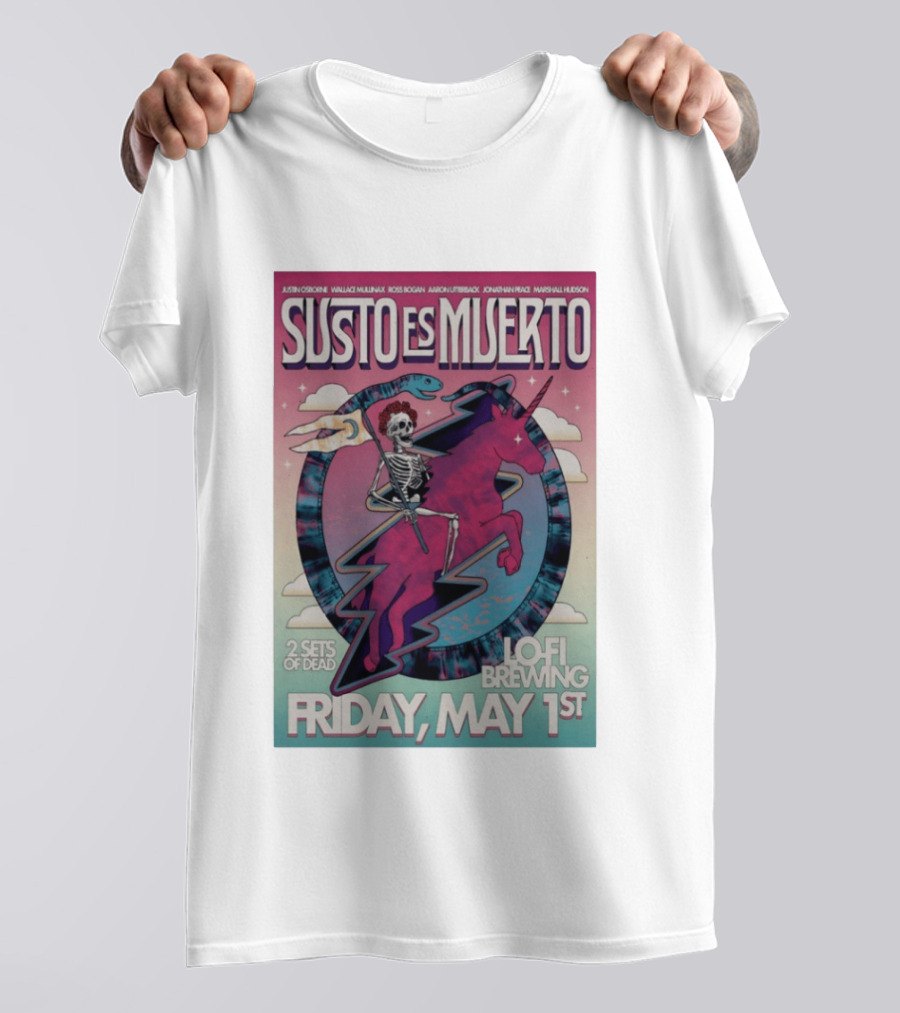 Susto Es Muerto Lofi Brewing May 1st Skeleton Riding Pegasus T-Shirt