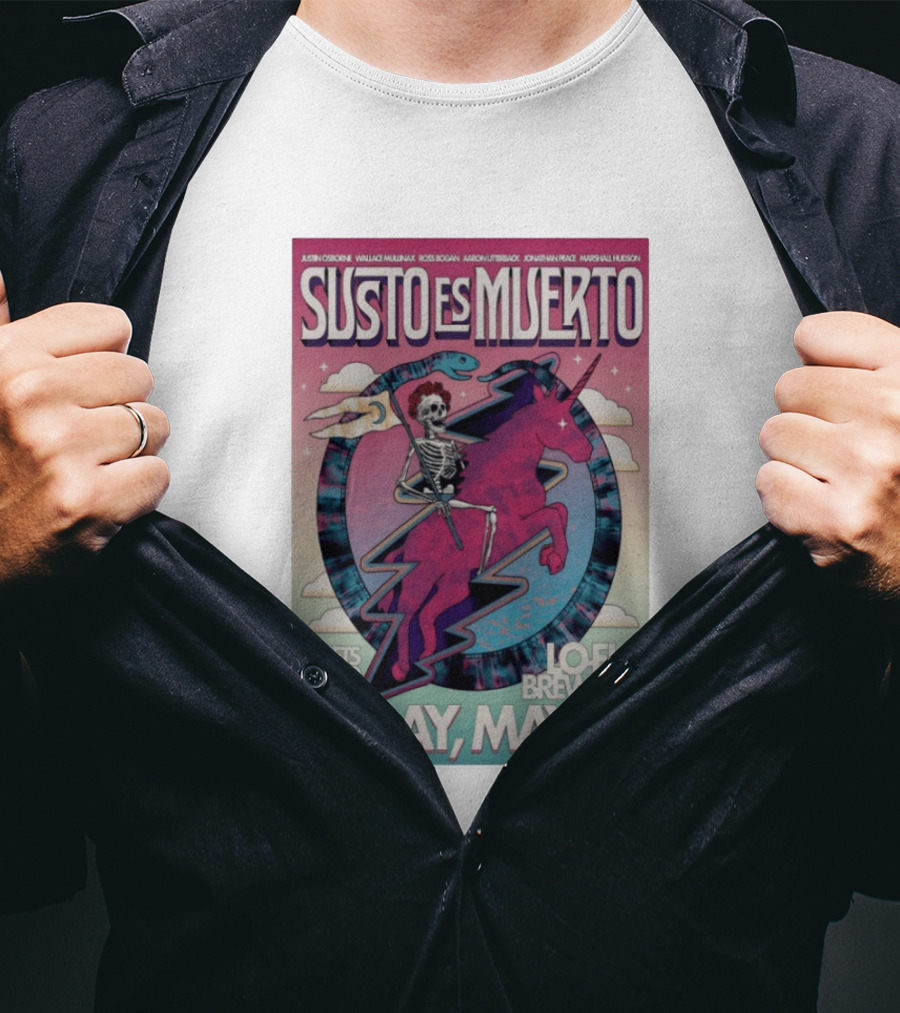 Susto Es Muerto Lofi Brewing May 1st Skeleton Riding Pegasus T-Shirt
