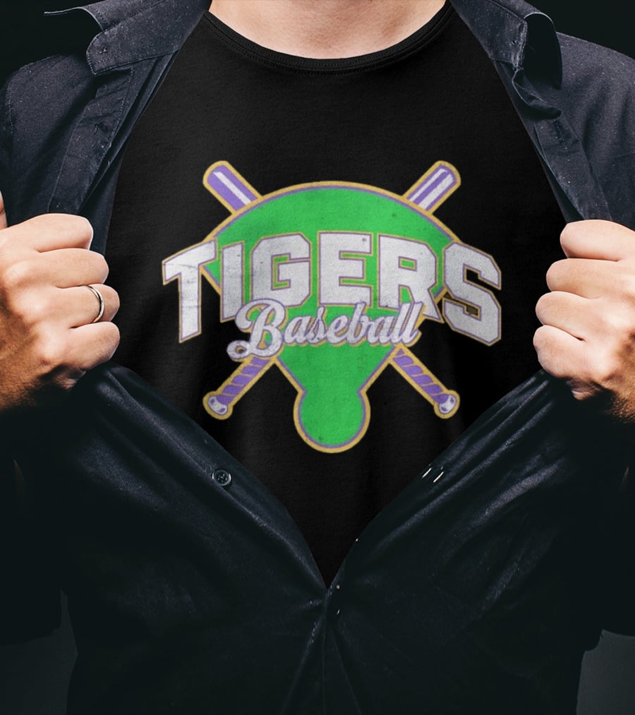 Tigers Baseball LSU Field Crossed Bats T-Shirt