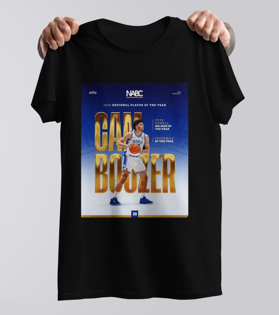 Duke Basketball Cameron Boozer 2026 National Player Pete Newell Big Man Freshman Of The Year T-Shirt