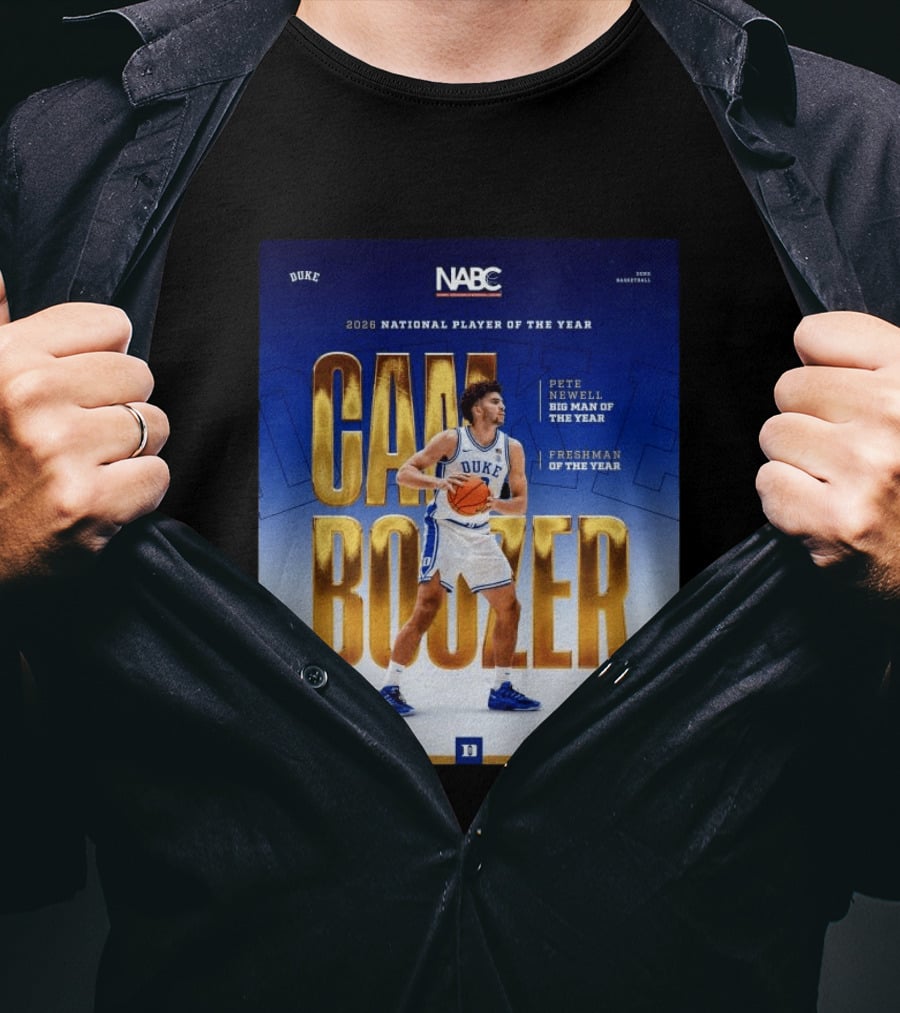 Duke Basketball Cameron Boozer 2026 National Player Pete Newell Big Man Freshman Of The Year T-Shirt