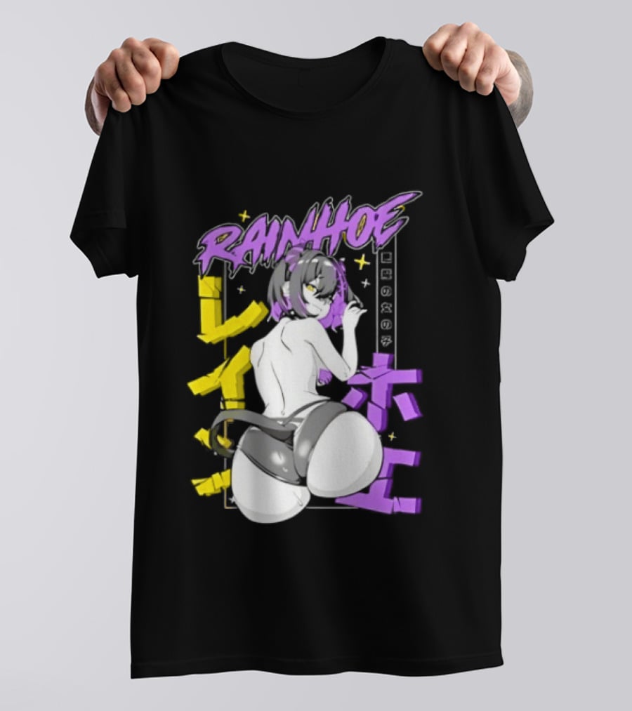 Rainhoe Demon Girl Anime Aesthetic With Japanese Text And Stars T-Shirt