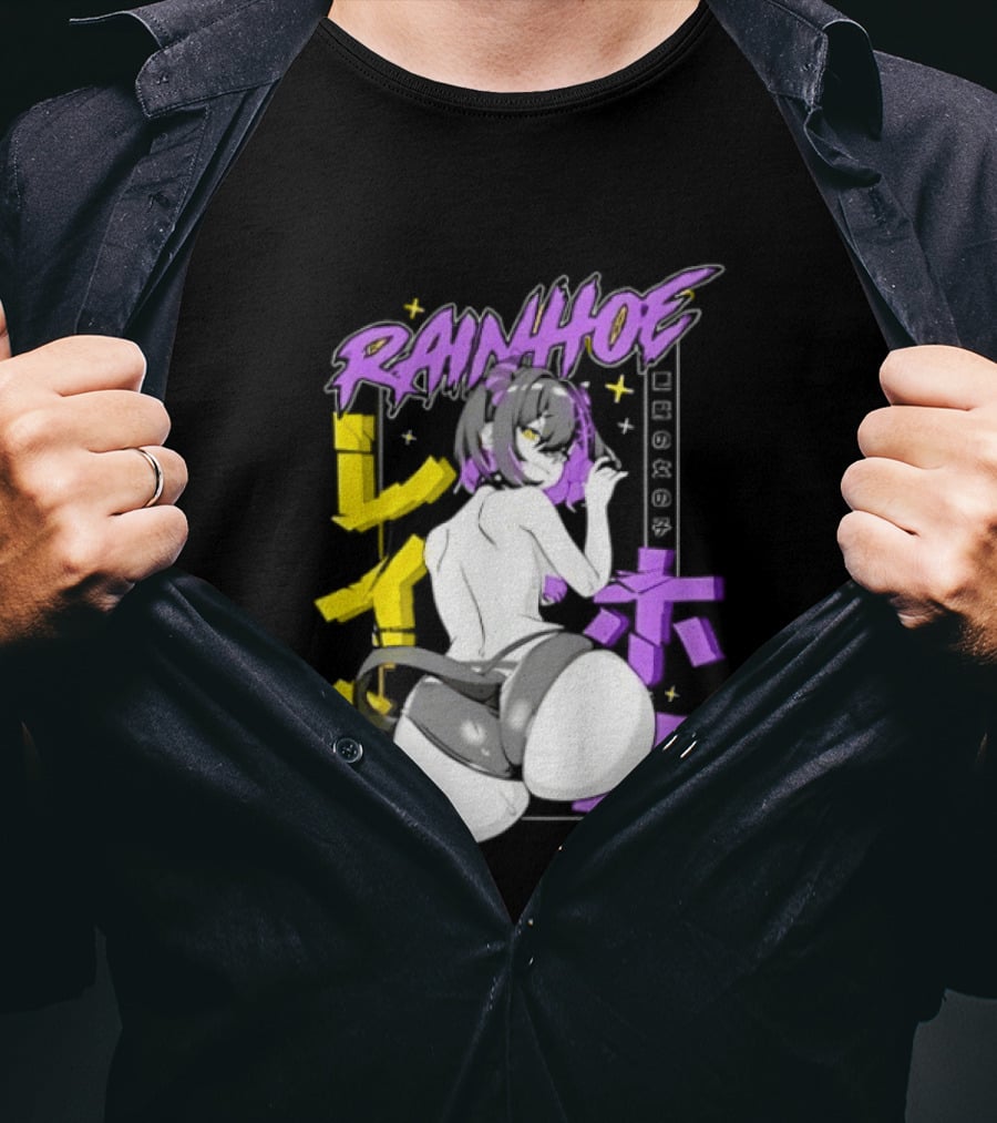 Rainhoe Demon Girl Anime Aesthetic With Japanese Text And Stars T-Shirt