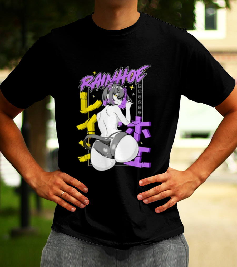 Rainhoe Demon Girl Anime Aesthetic With Japanese Text And Stars T-Shirt