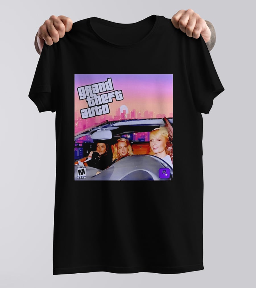 Grand Theft Auto Cover Paris And Britney Driving T-Shirt