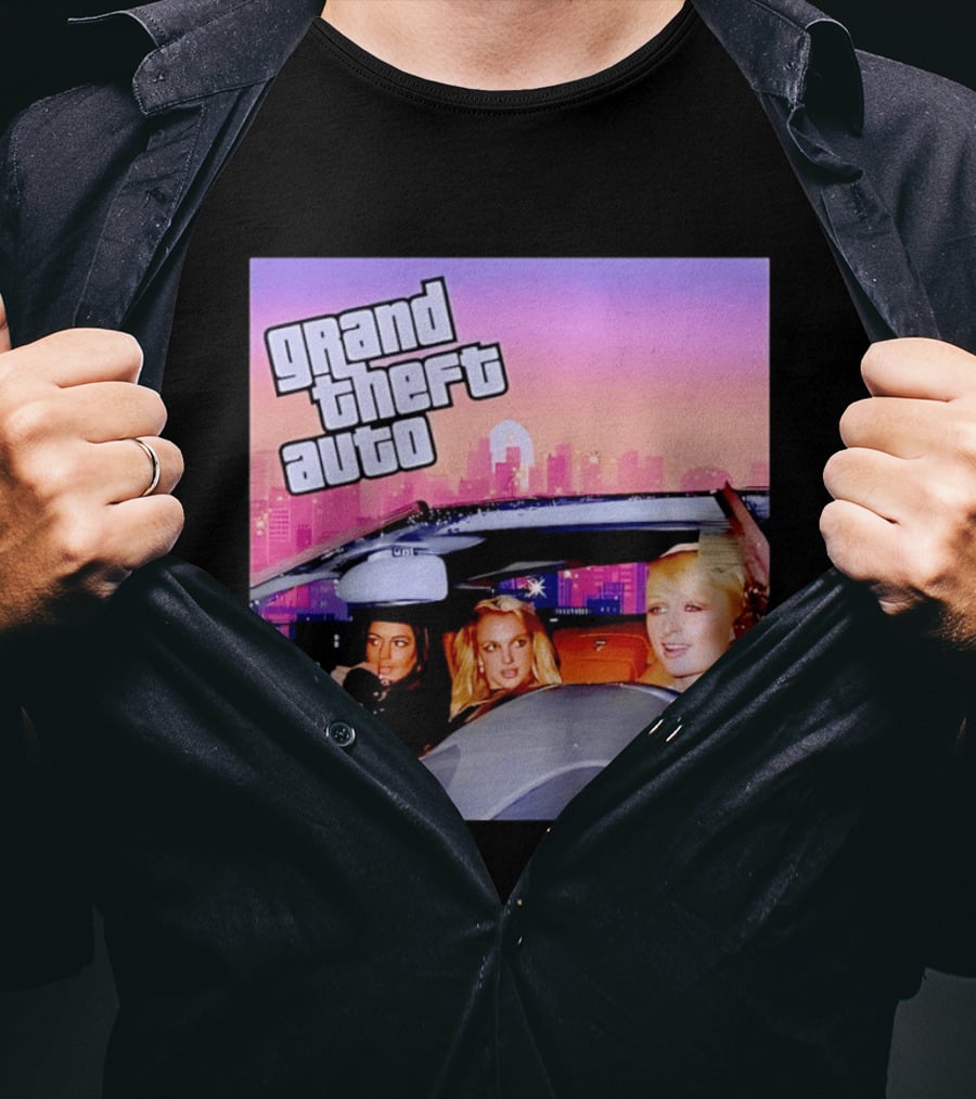 Grand Theft Auto Cover Paris And Britney Driving T-Shirt