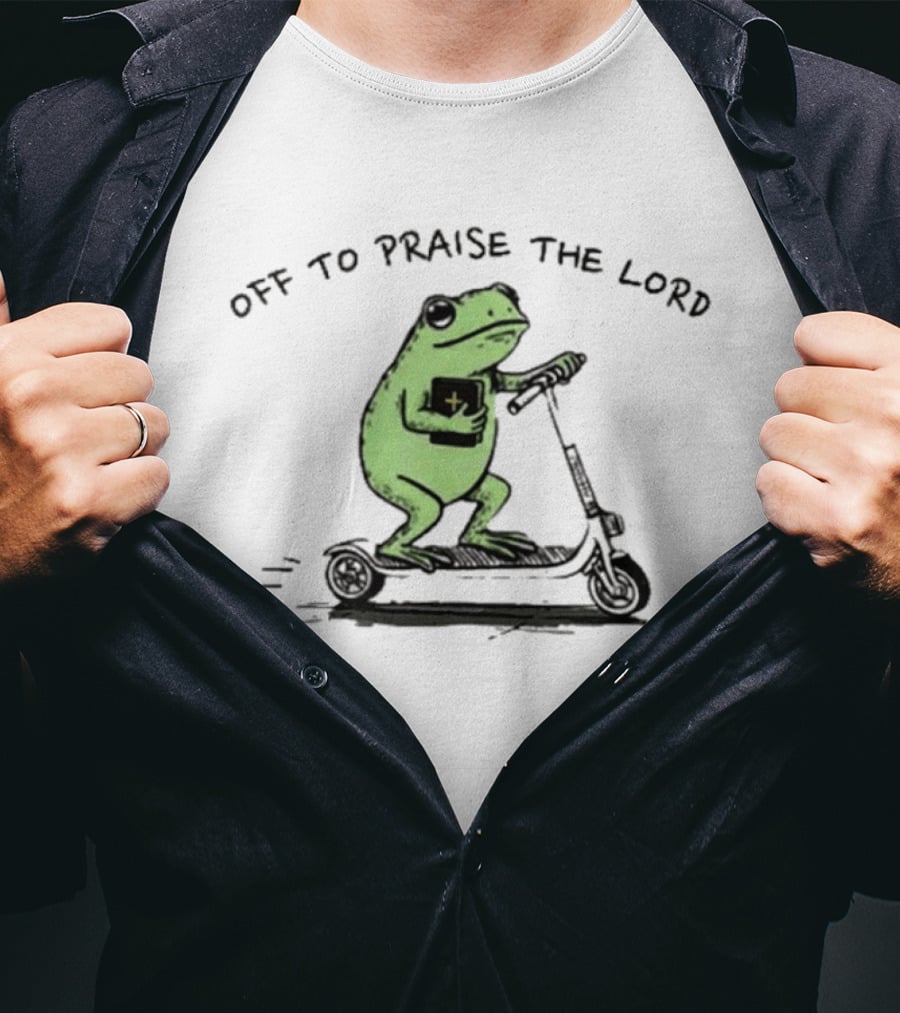Off To Praise The Lord Frog Bible Study Scooter T-Shirt
