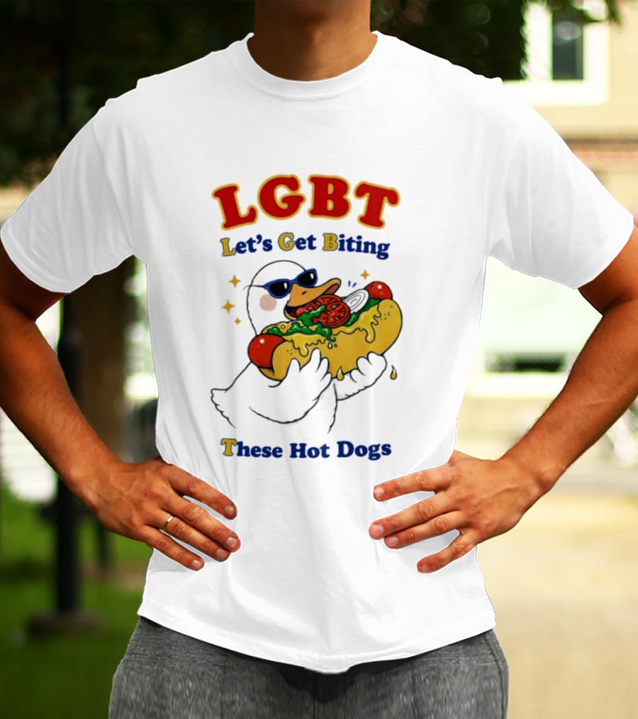 LGBT Goose Let's Get Biting These Hot Dogs Fun Pride Humor T-Shirt