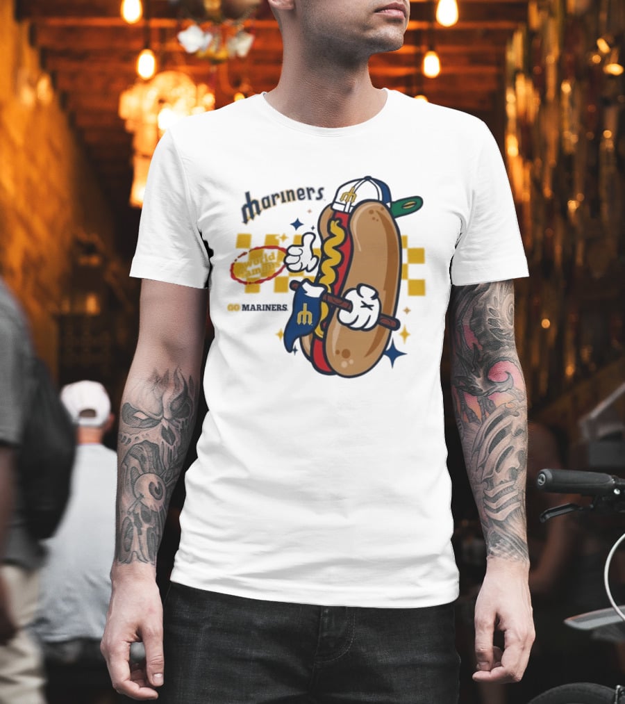 Mariners World Famous Hot Dog Mascot With Baseball T-Shirt