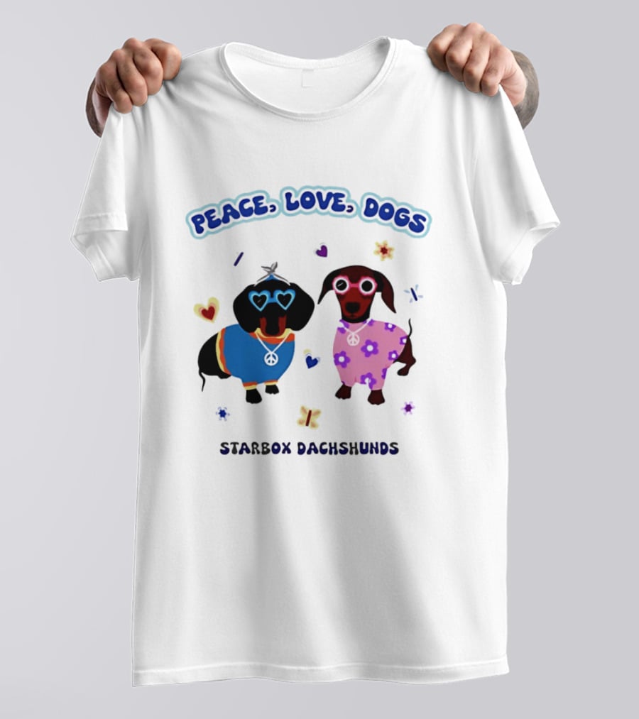 Peace Love Dogs Starbox Dachshunds Heart Glasses Flower Outfits T-Shirt