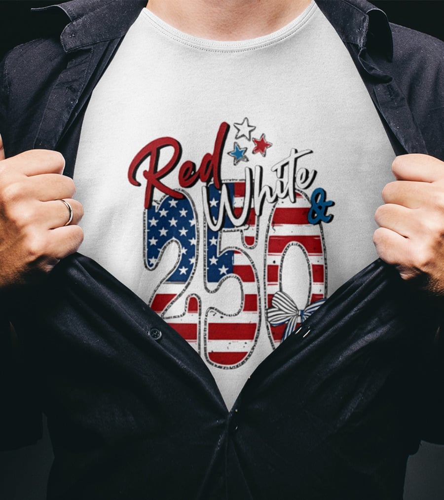 Red White And Blue 250 USA Stars And Stripes Bow T-Shirt
