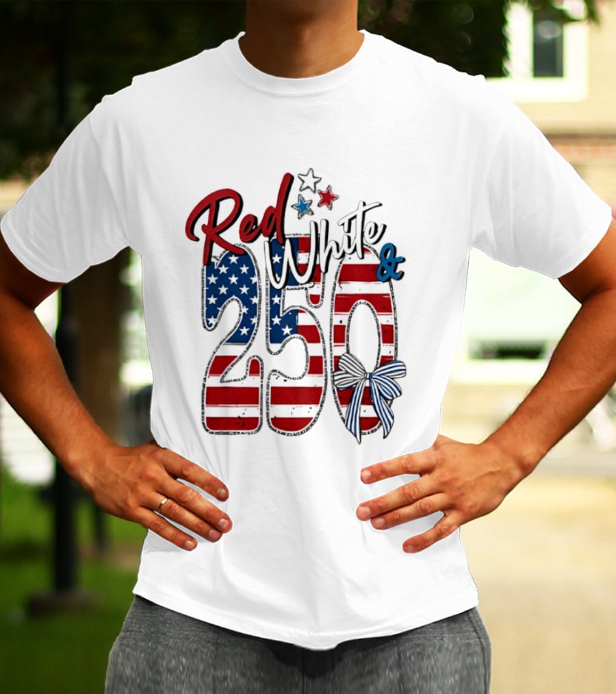 Red White And Blue 250 USA Stars And Stripes Bow T-Shirt