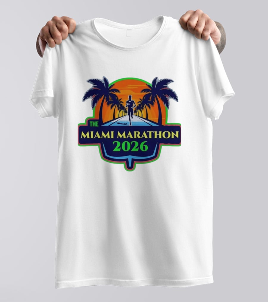 The Miami Marathon 2026 Palm Trees Sunset Runner T-Shirt