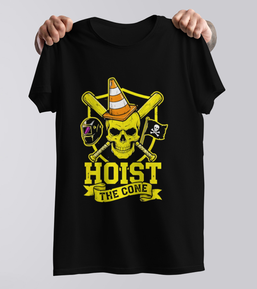 Hoist The Cone Pirate Skull Traffic Cone Baseball Crossbones T-Shirt